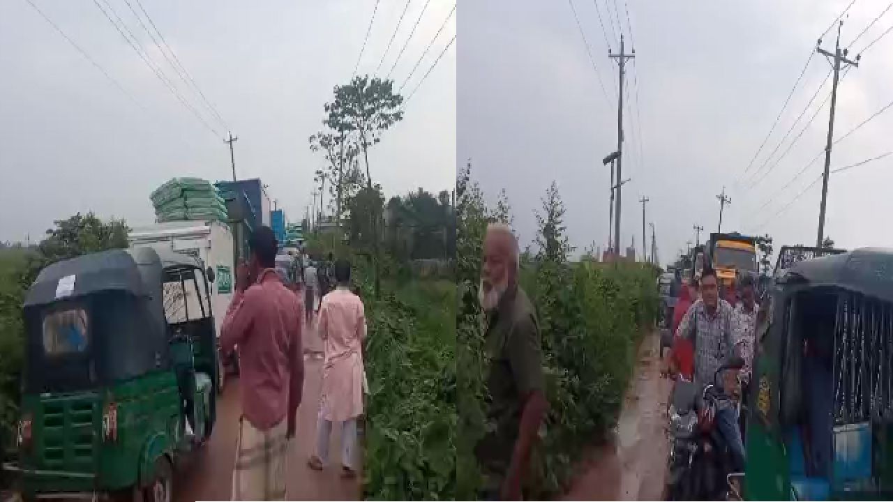 মাধবপুরের ছাতিয়াইন-রতনপুর সড়কে ভয়াবহ দুর্ভোগ: ১ কিলোমিটারজুড়ে যানজট, চরম ভোগান্তিতে জনসাধারণ